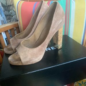 Chanel open pump toe cork heels platforms